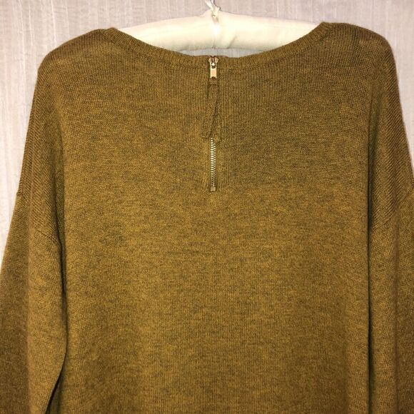 H&M M Mustard Heather Back Zip Wool Blend High Low Crewneck Pullover Sweater - Picture 7 of 12
